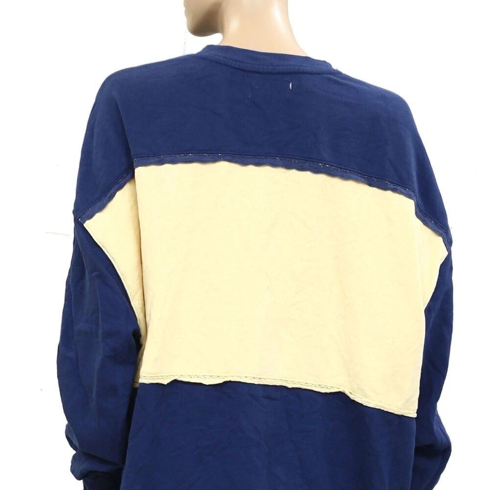Free People Strawberry Sweatshirt Top Pullover Colorblock Ribbed Blue XL 284052 - Picture 8 of 8